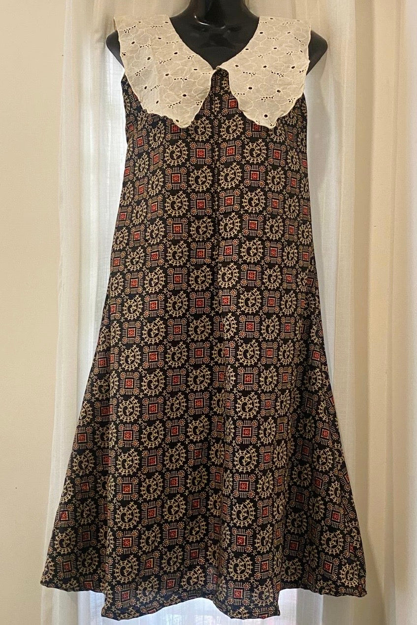 DS88 Ajrakh print blended cotton Hakoba collar dress