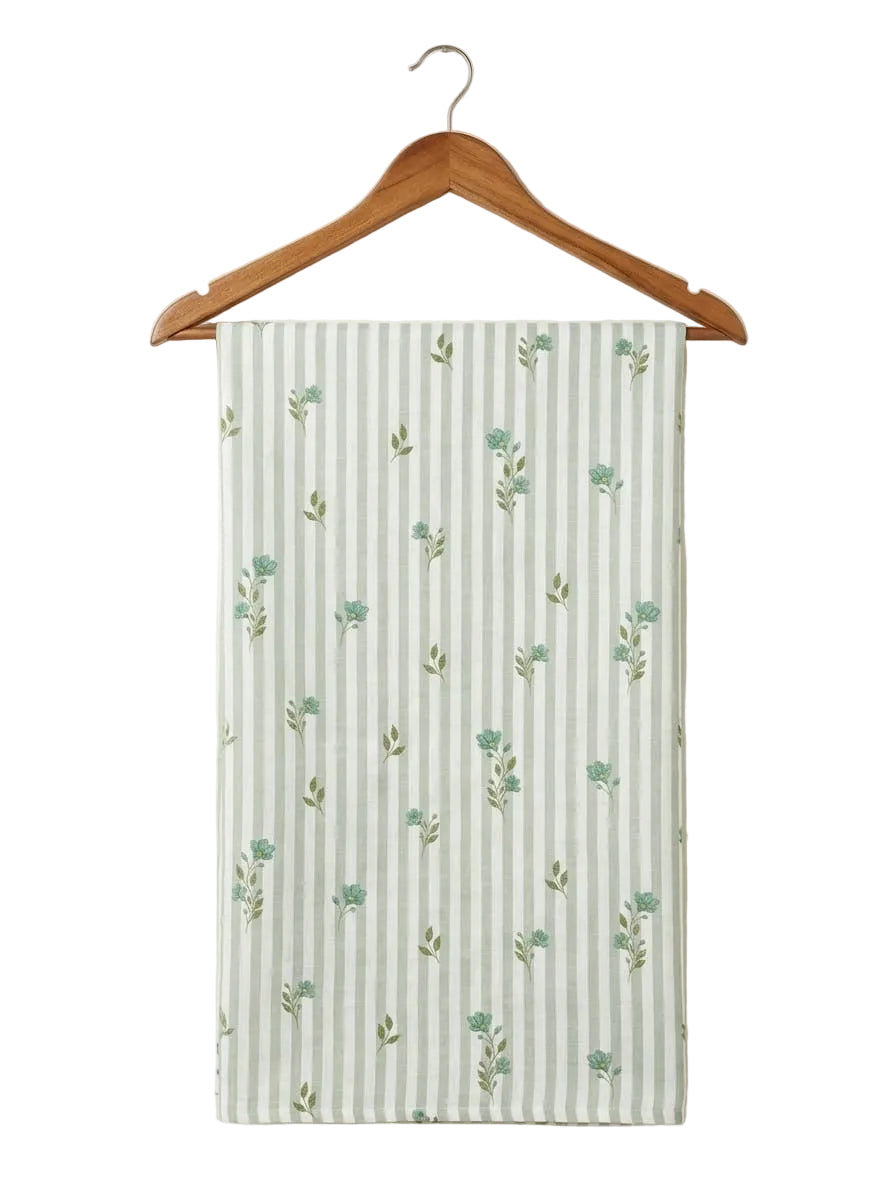 FBR163 Flower print on pastel green line linen fabric