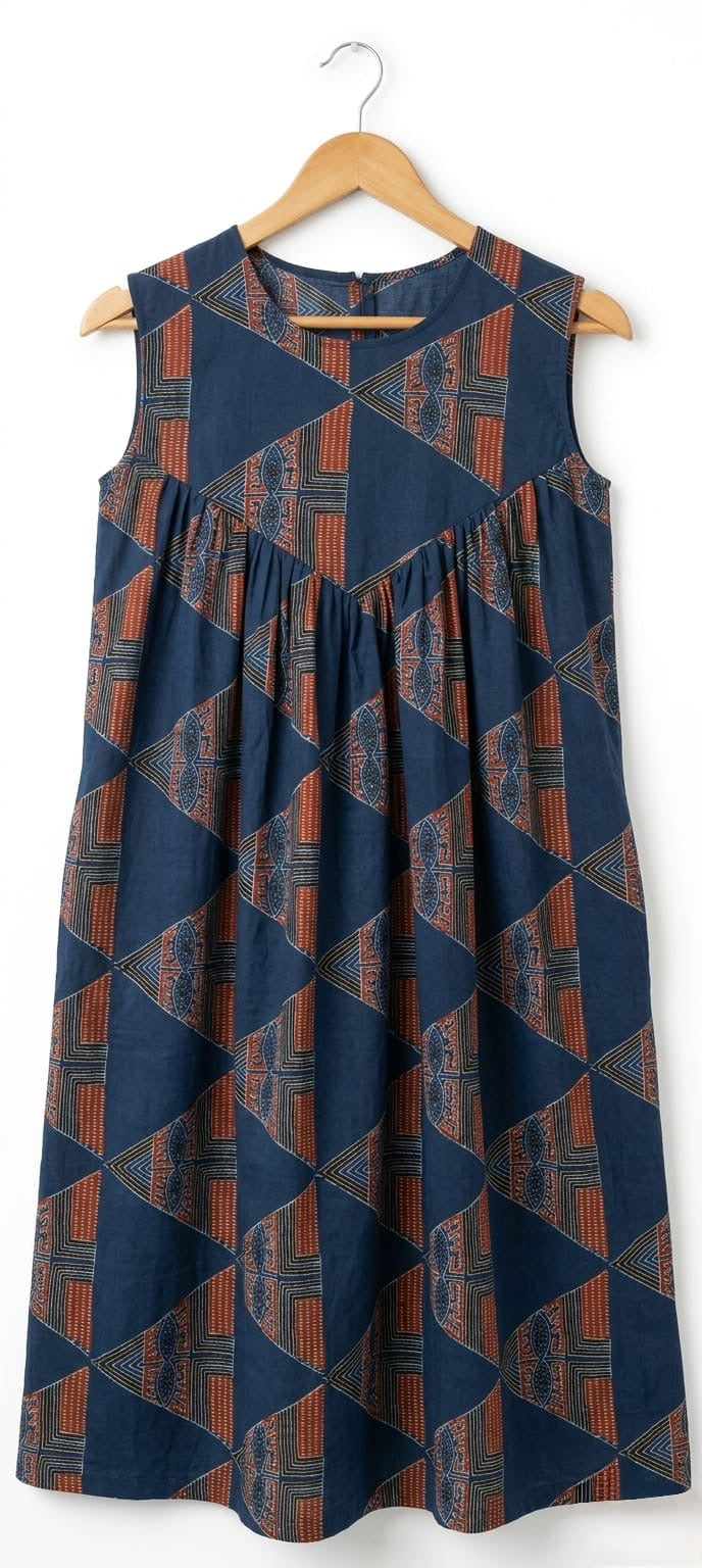 DS164 Triangle print blue fabric dress