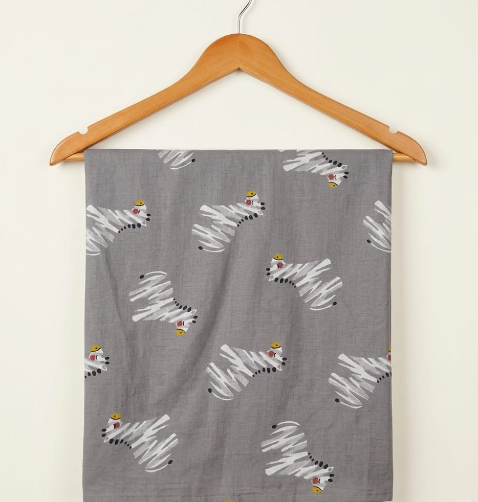 FBR116 Zebra print on grey cotton fabric