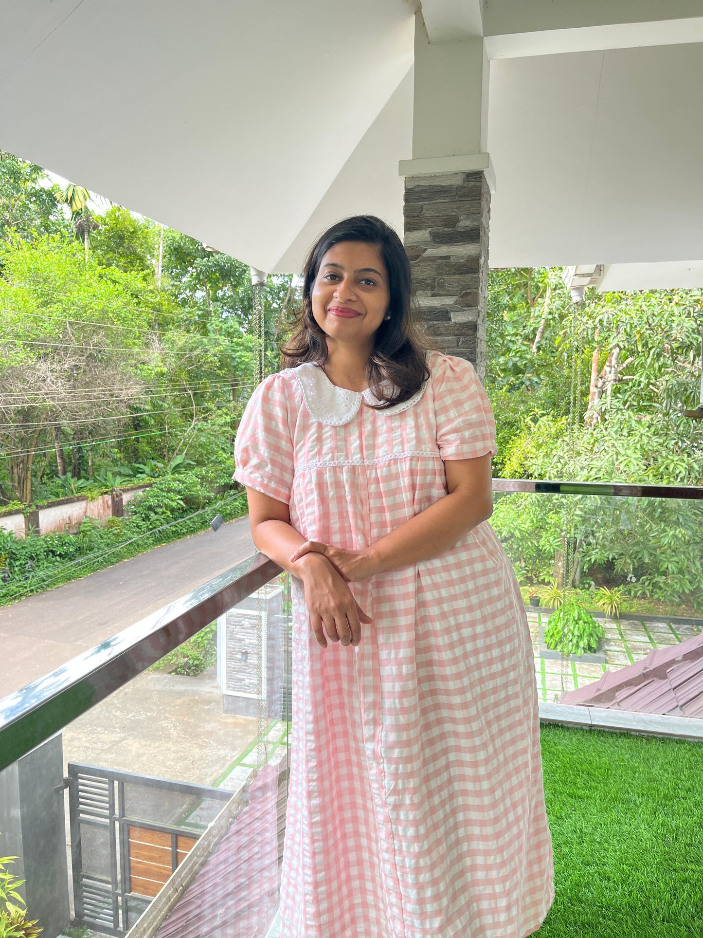 DS05 Premium Pink Seersucker Cotton Dress