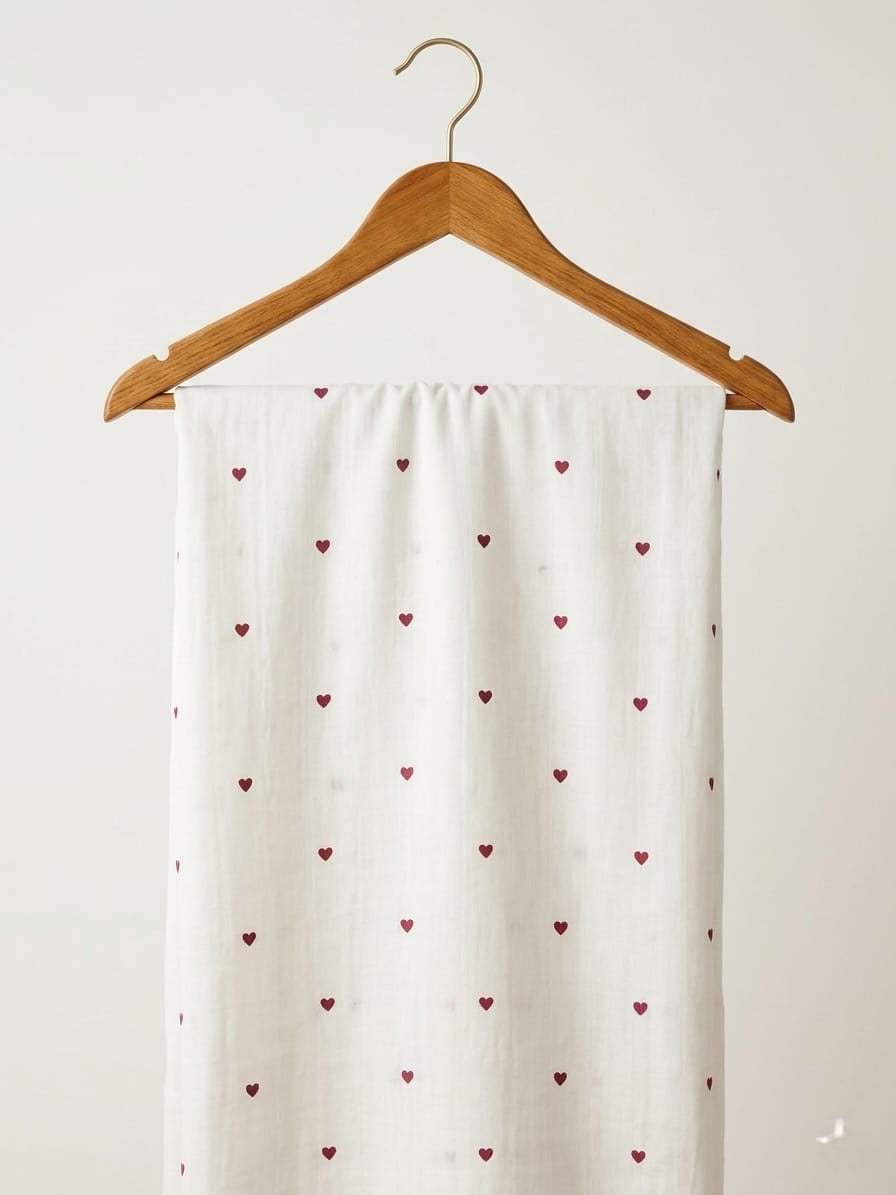 FBR112 red heart print white double gauze muslin fabric