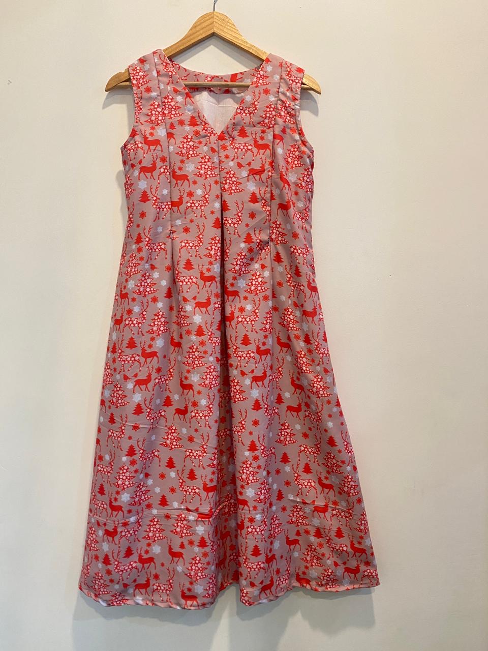 DS73 V-neck Christmas print blended cotton dress