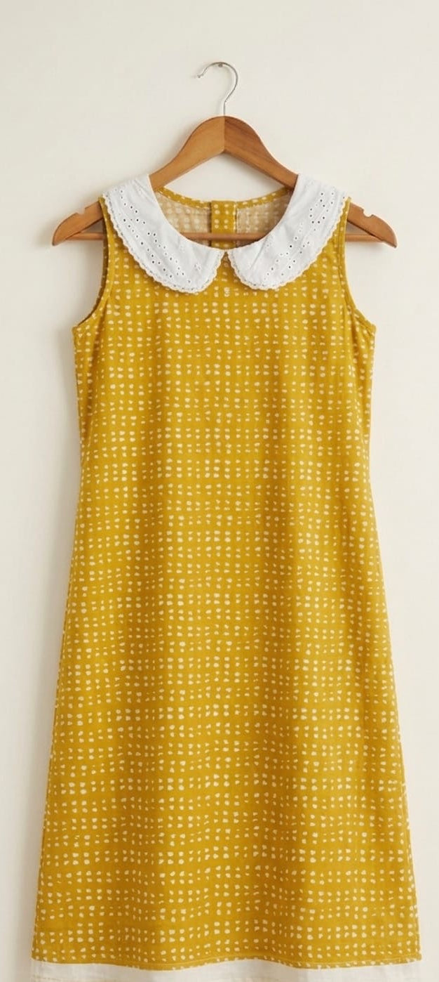 DS159- Yellow Cotton fabric Peter Pan collar dress