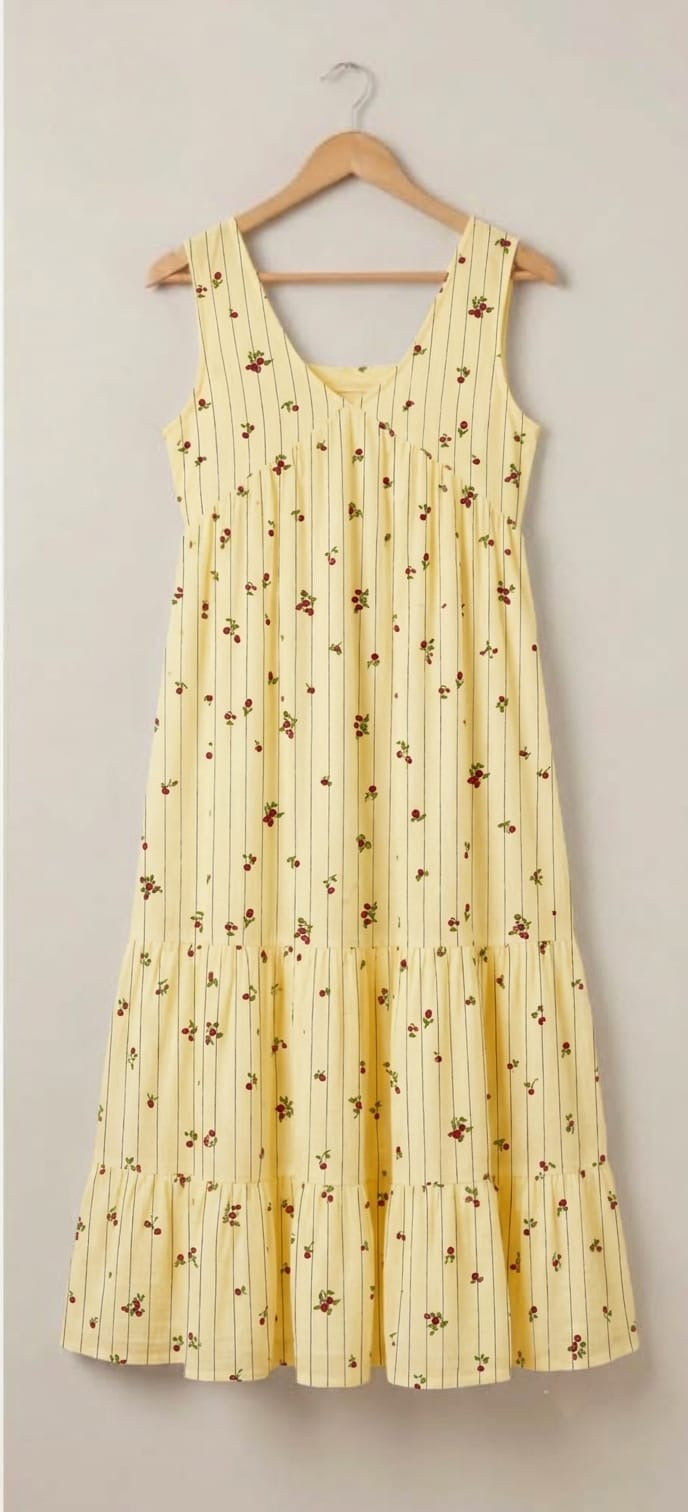 DS207 v-neck alia cut cherry print dress
