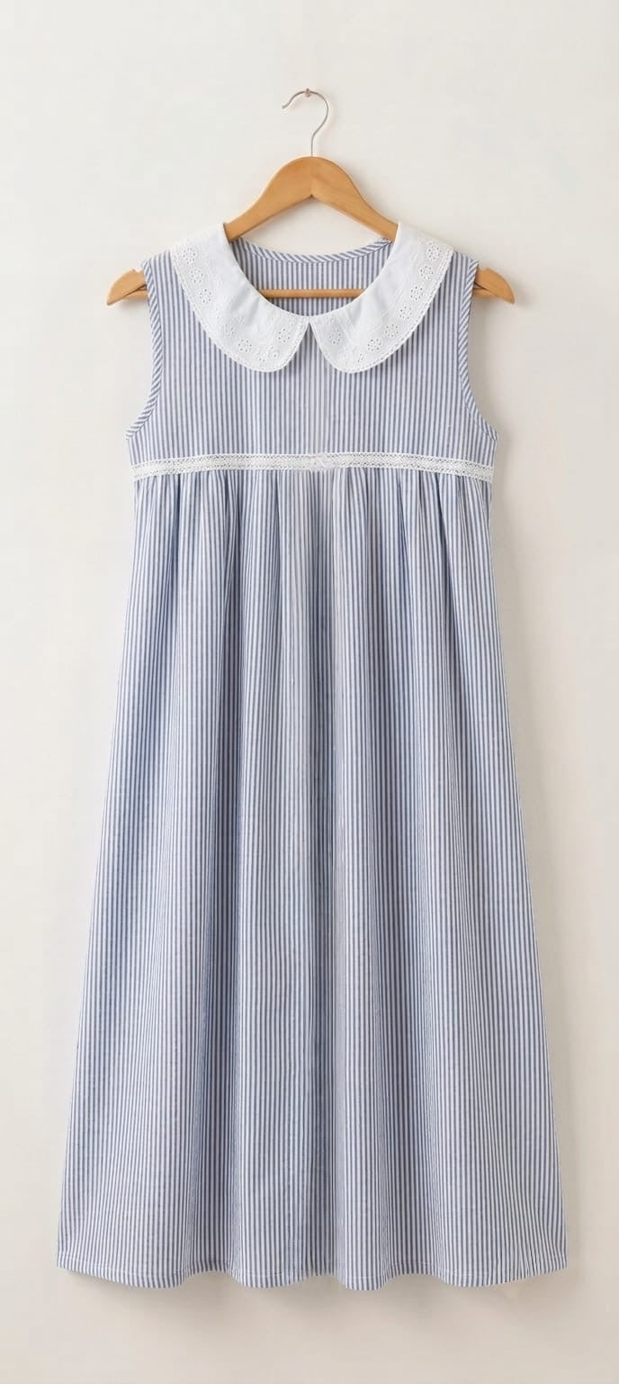 DS181 Blue striped peter pan collar dress