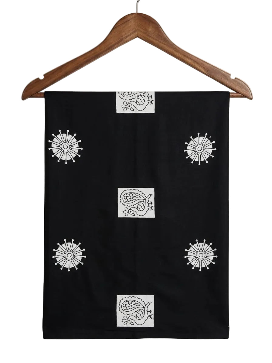 FBR161 wheel design on black cotton fabric
