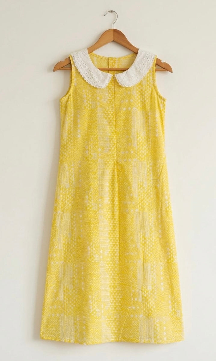 DS107 Yellow & white print peter pan collar cotton dress