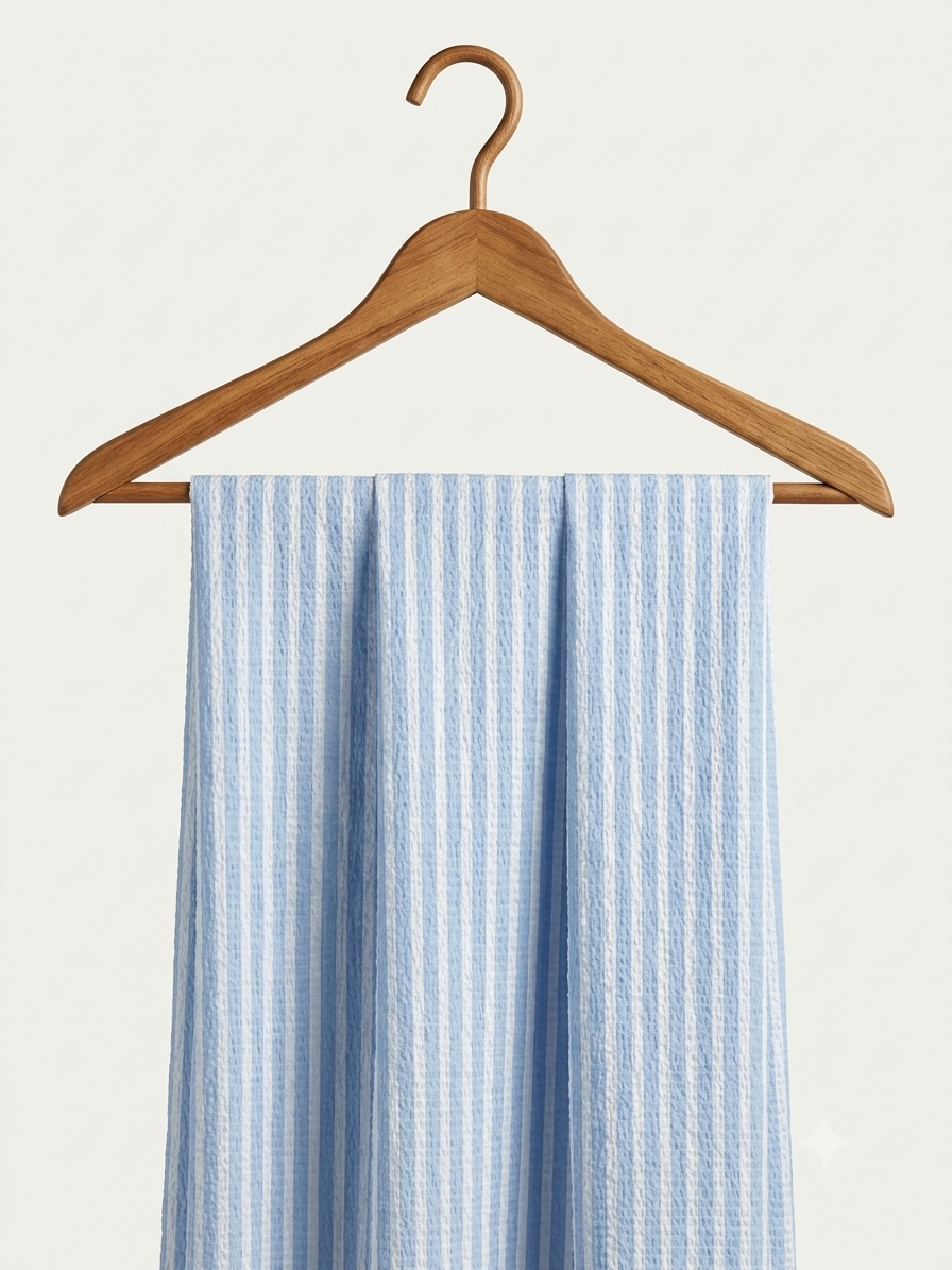 FBR149 Blue crinkle cotton seersucker fabric
