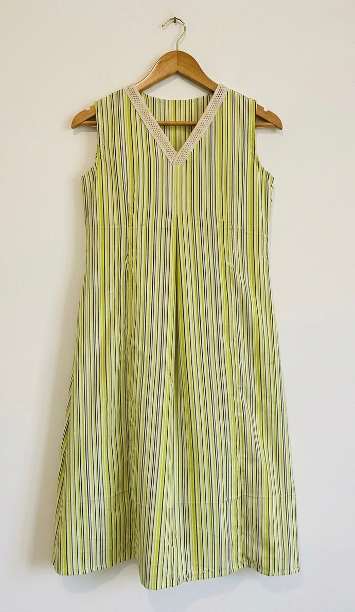 DS106 Yellow black stripe Lace V neck cotton dress