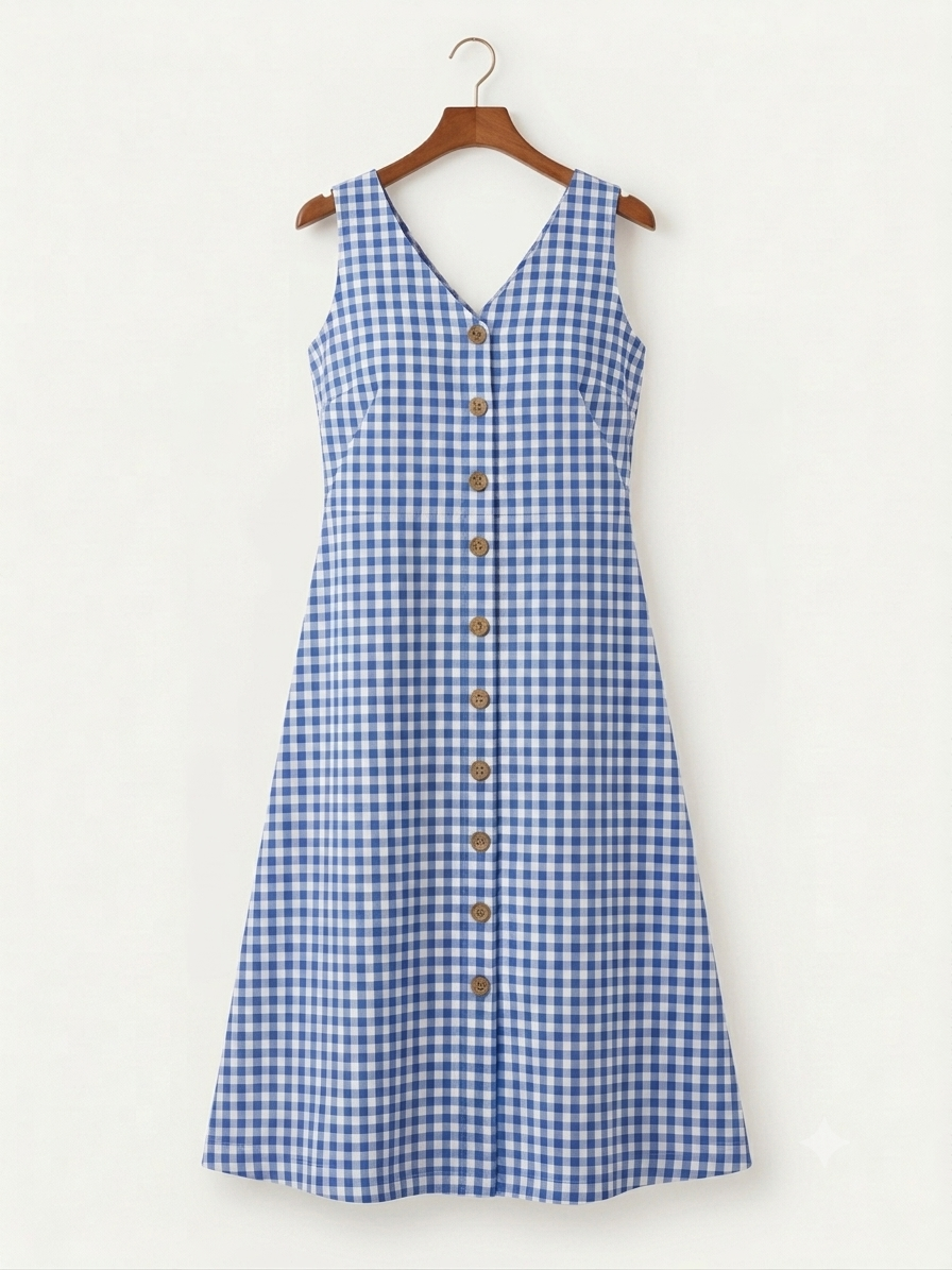 DS197 Blue check button dress