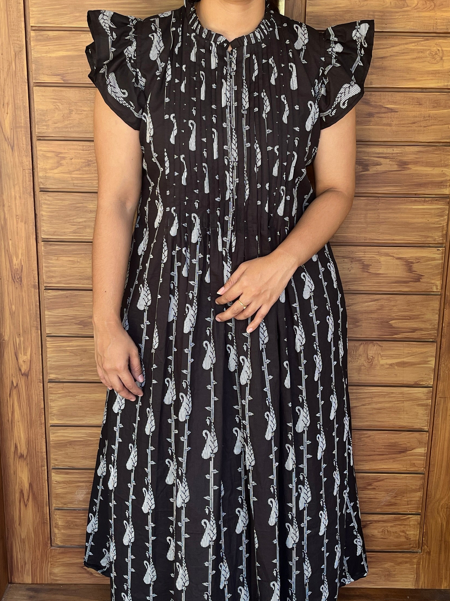 DS80 Black pintuck dress with neck frills