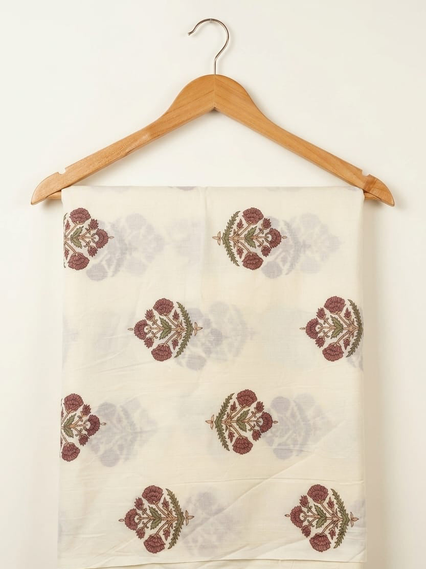 FBR118 Red floral print on white cotton fabric