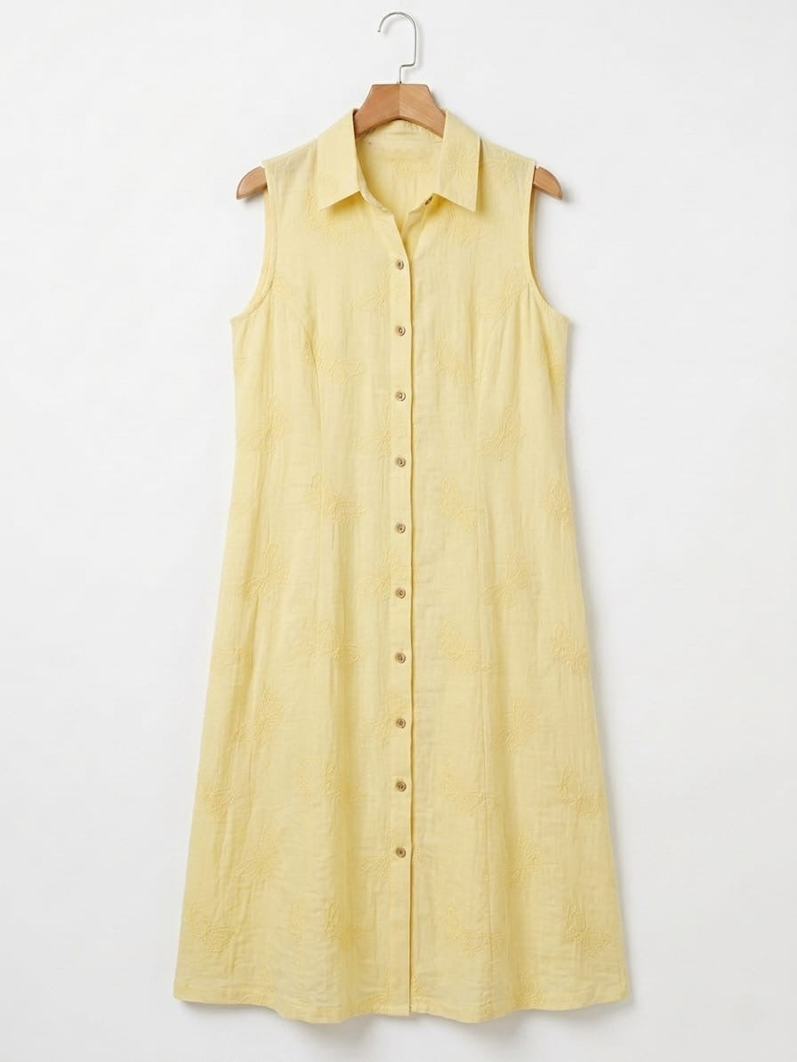 DS180 Butterfly embroidery on yellow cotton fabric
