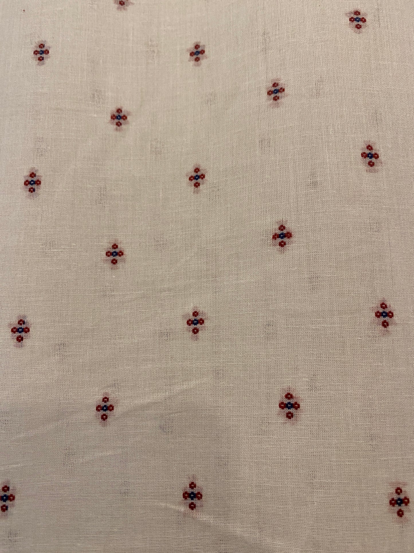 FBR064 Red embroidery on cream cotton fabric