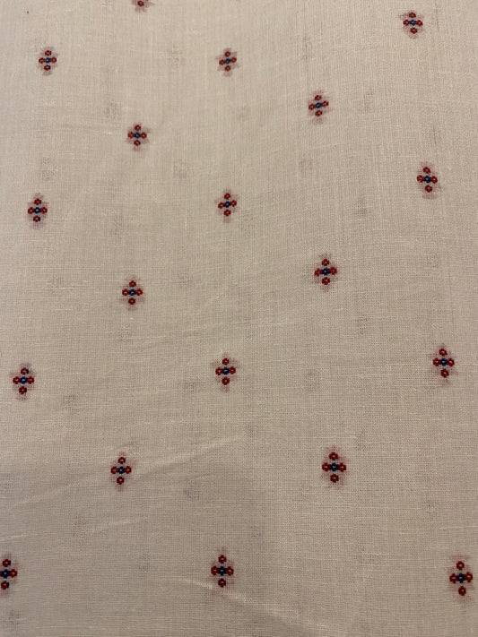 FBR064 Red embroidery on cream cotton fabric