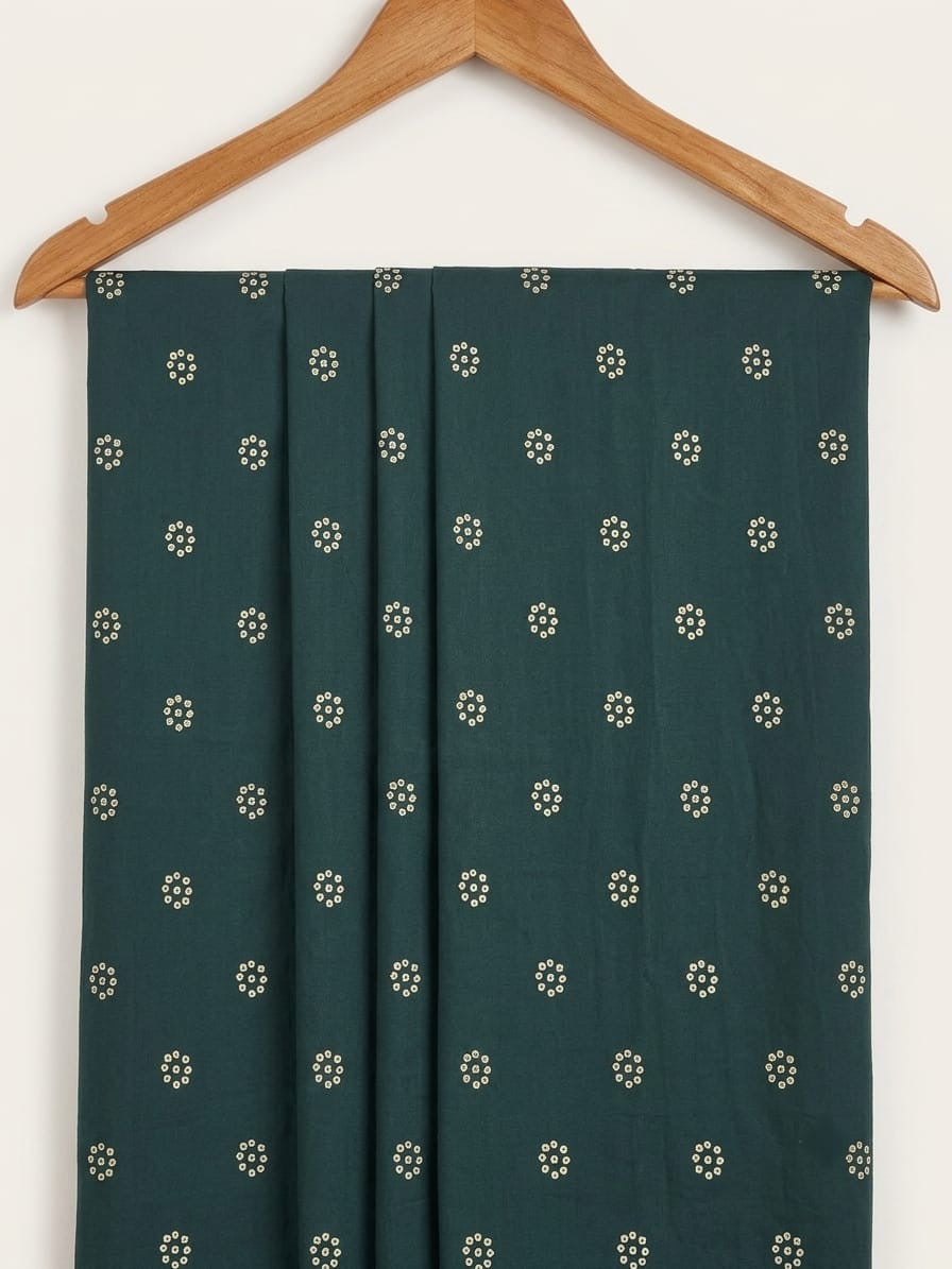 FBR139 small print on teel green cotton fabric