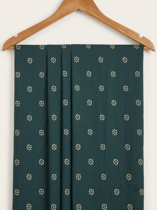 FBR140 small print on teel green cotton fabric