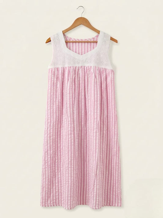 DS213  HAKOBAYOKE on light pink stripe dress