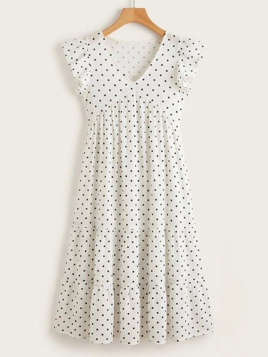 DS218 Off white polka Alia cut layered dress