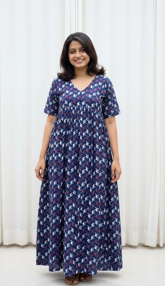 DS51 Simple Vneck with pleates Camel Print fabric