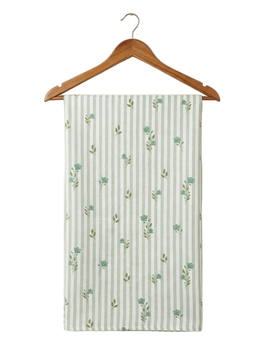 FBR163 Flower print on pastel green line linen fabric