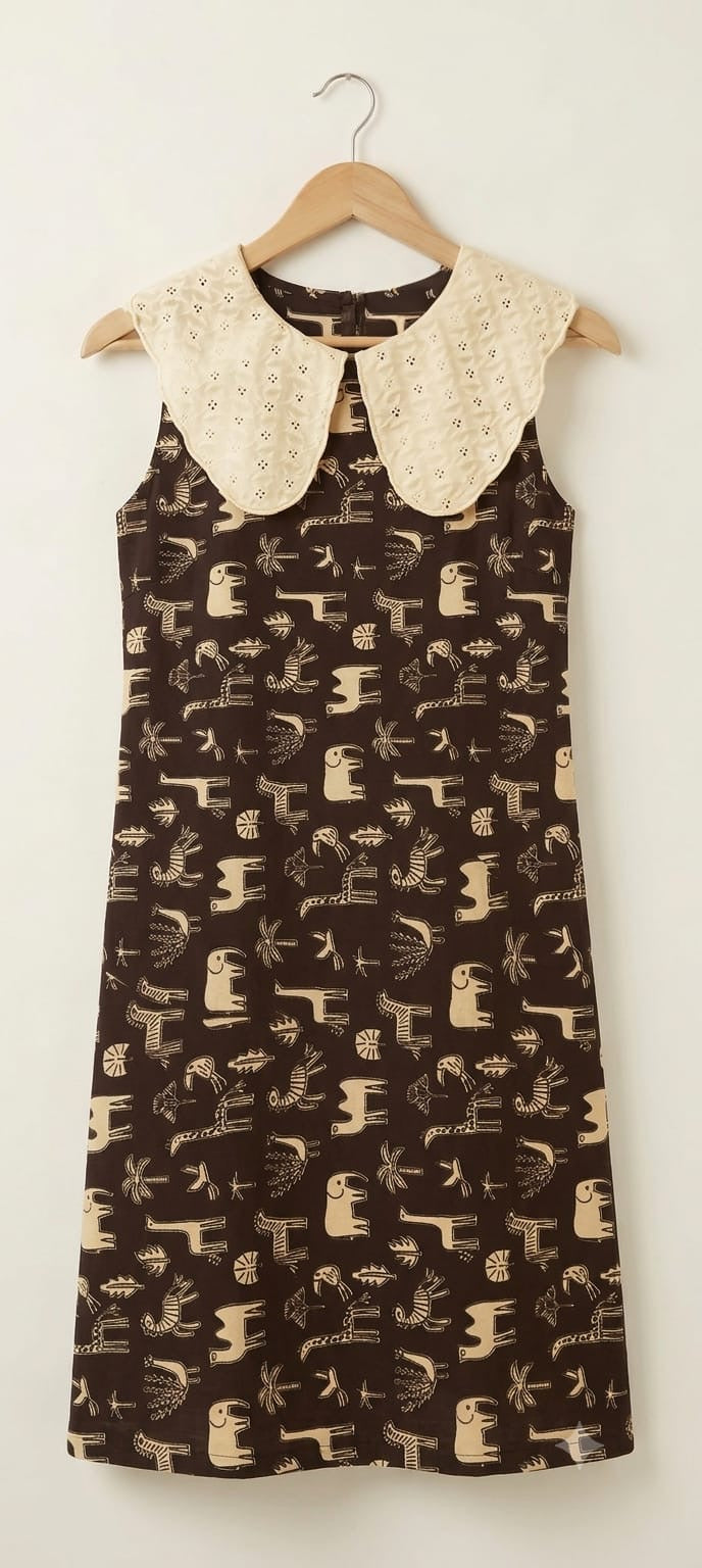 DS182 Hakoba collar animal print dress