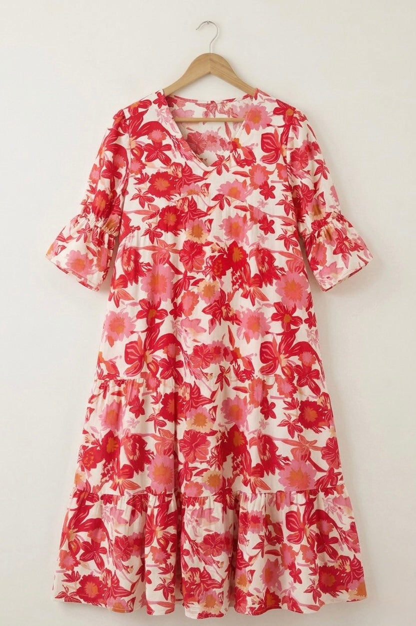 DS120 Flower print double gauze muslin Alia cut layered dress