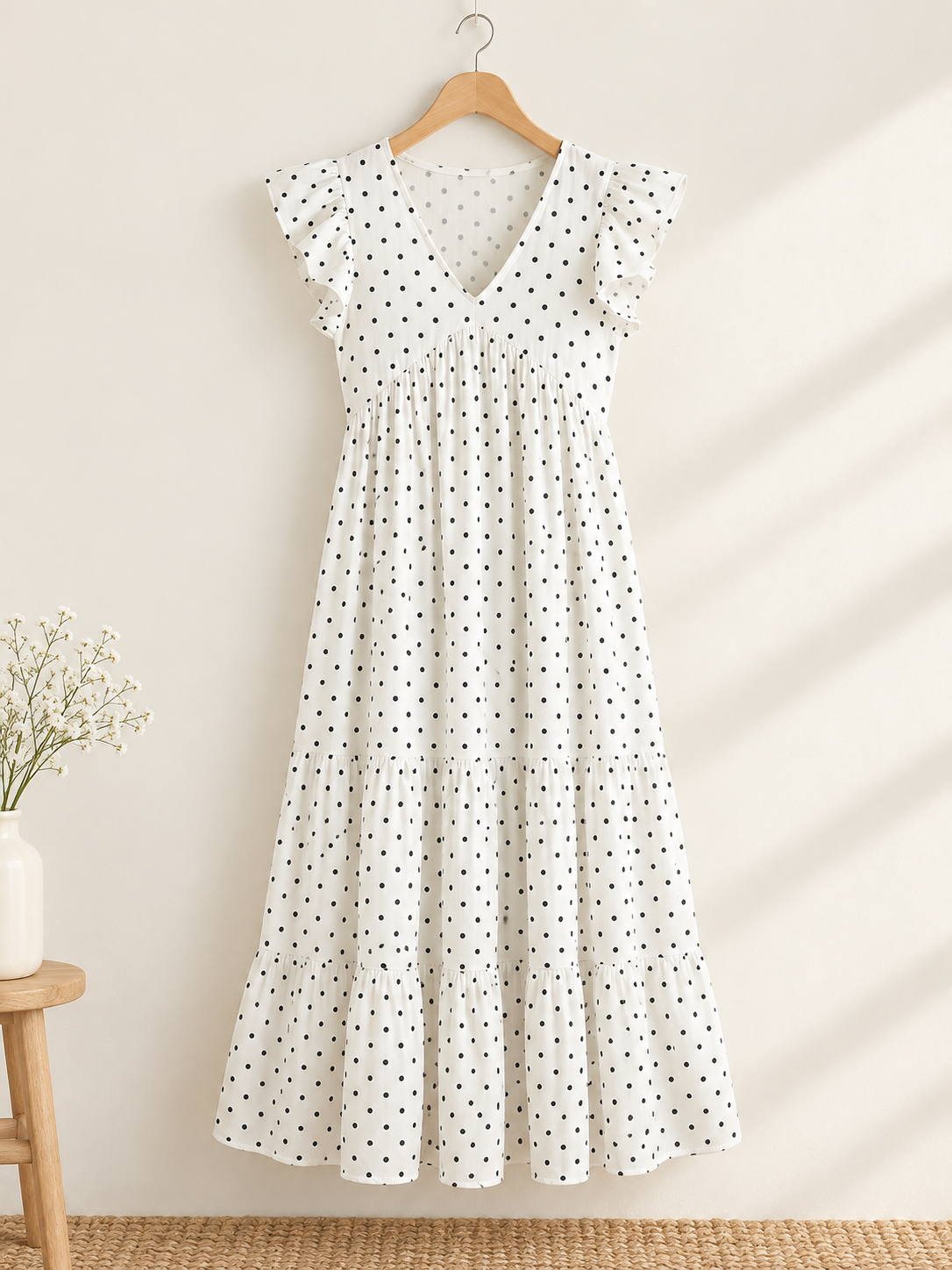 DS218 Off white polka Alia cut layered dress