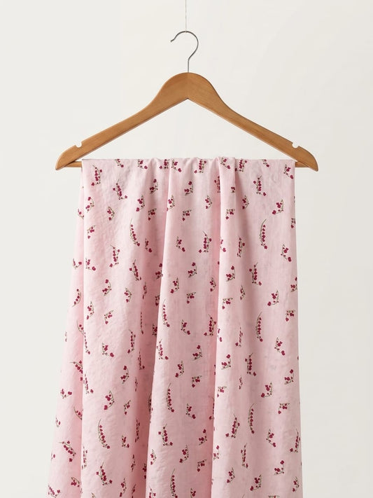 FBR131 Red flower design on pink cotton dobby fabric