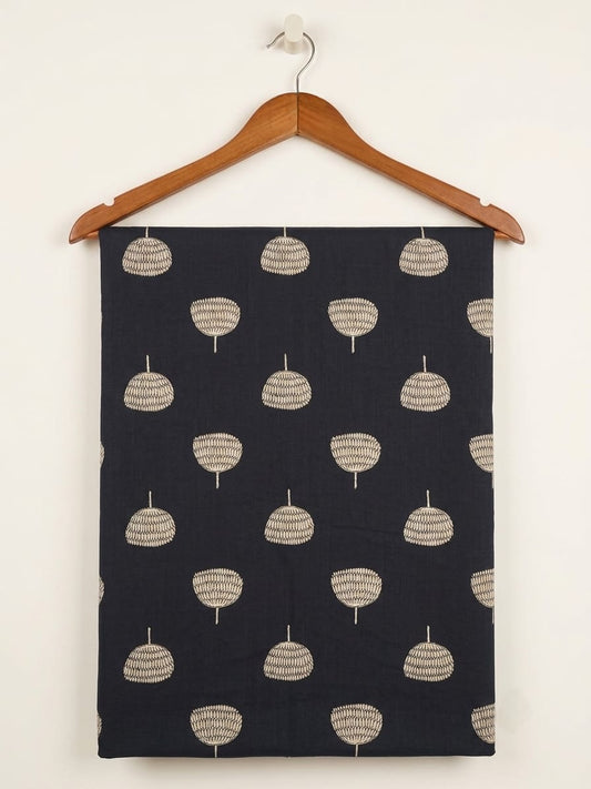 FBR136 white design on black cotton fabric