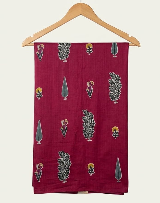FBR133 Flower prints on red cotton fabric