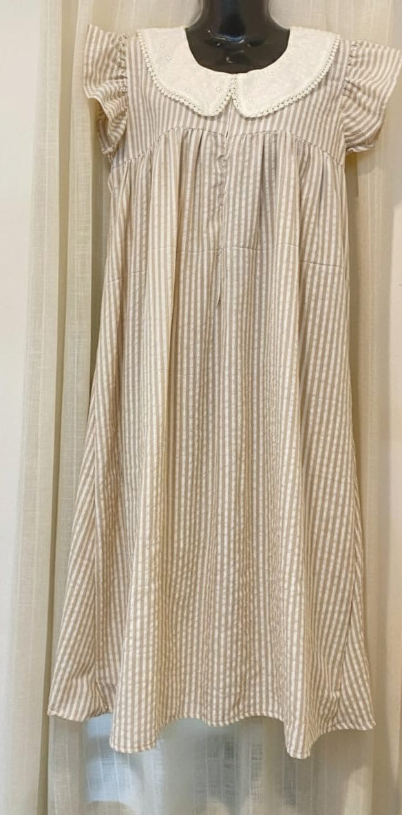 DS54 Hakoba Peter Pan Beige stripe Dress