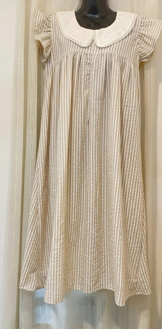 DS54 Hakoba Peter Pan Beige stripe Dress