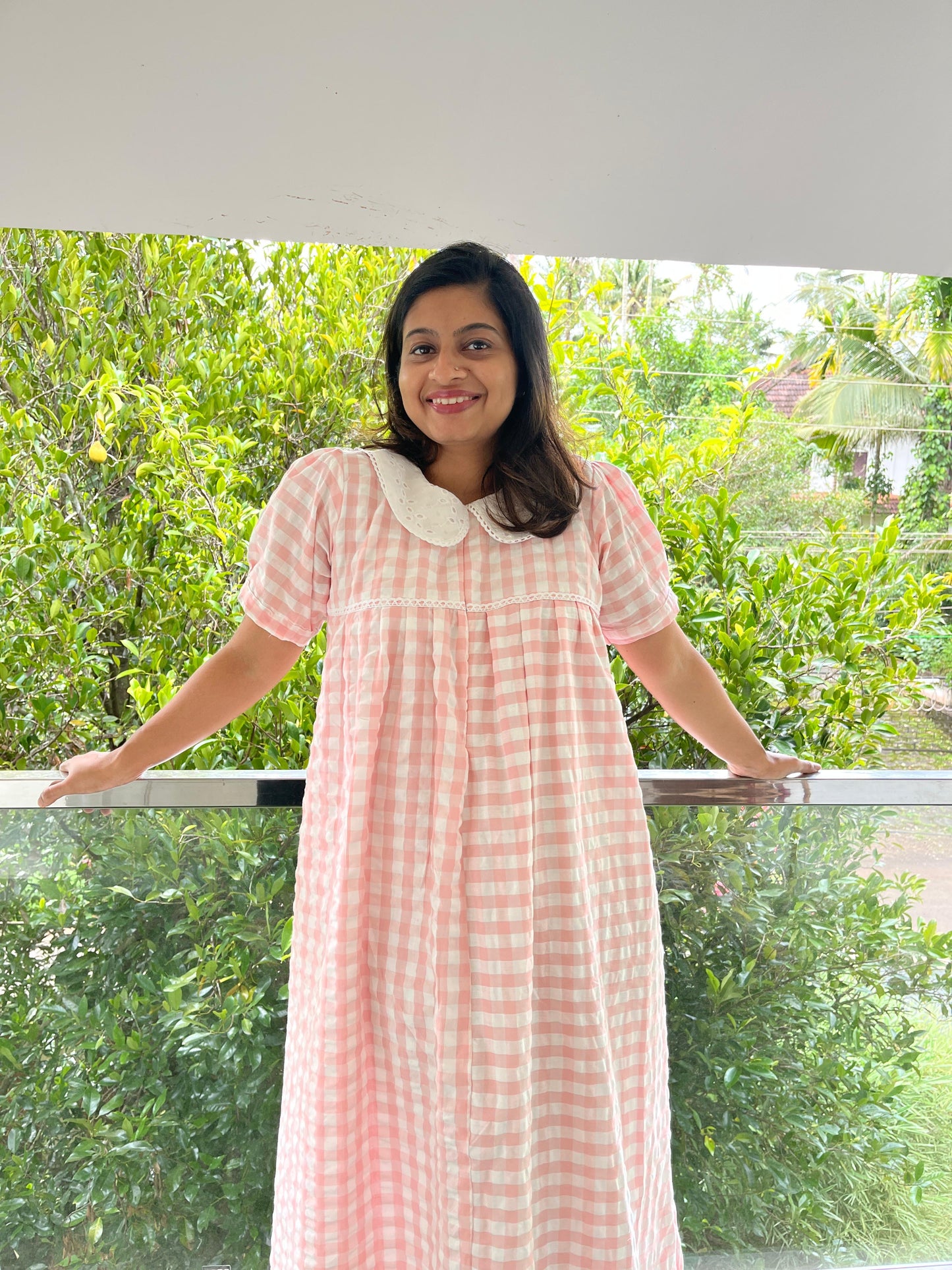 DS05 Premium Pink Seersucker Cotton Dress