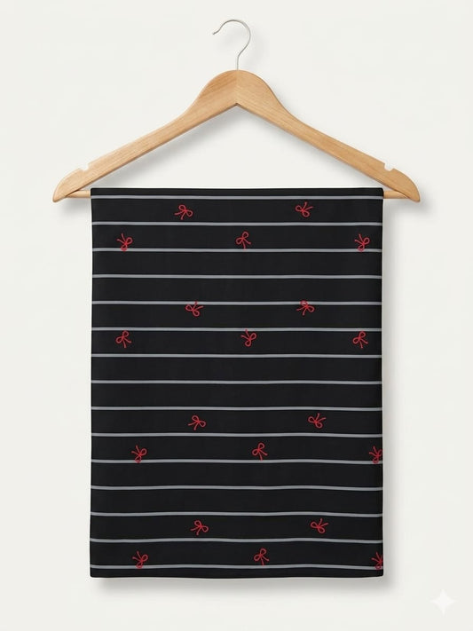 FBR104 Ribbon print on black stripe double gauze muslin