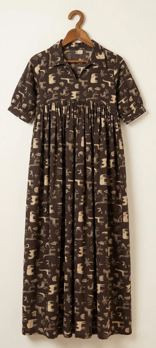 DS168 multi animal print shirt collar dress