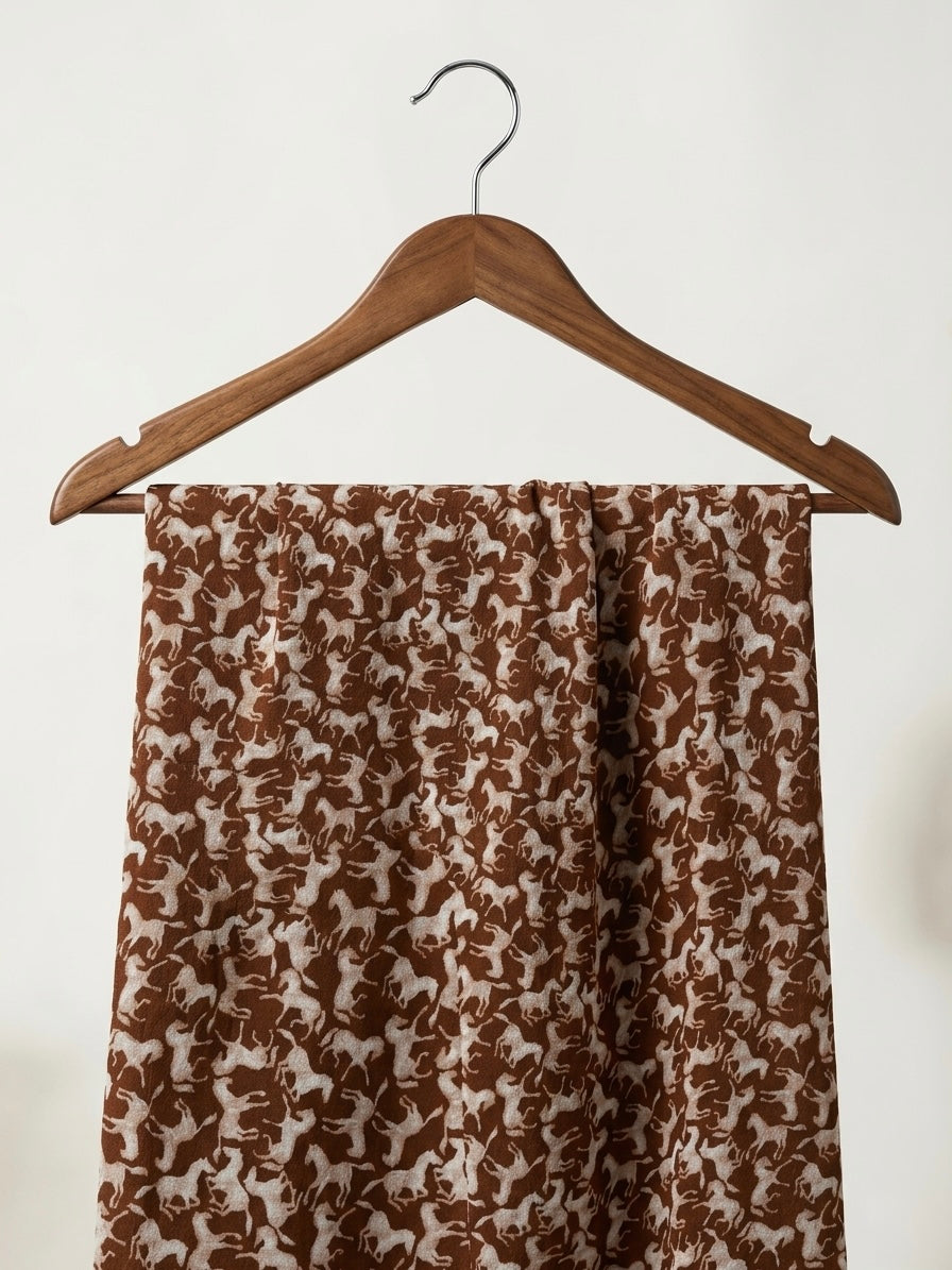 FBR92 Brown Horse print viscose crepe fabric