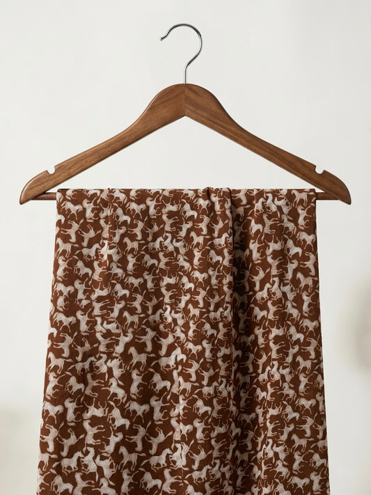FBR92 Brown Horse print viscose crepe fabric