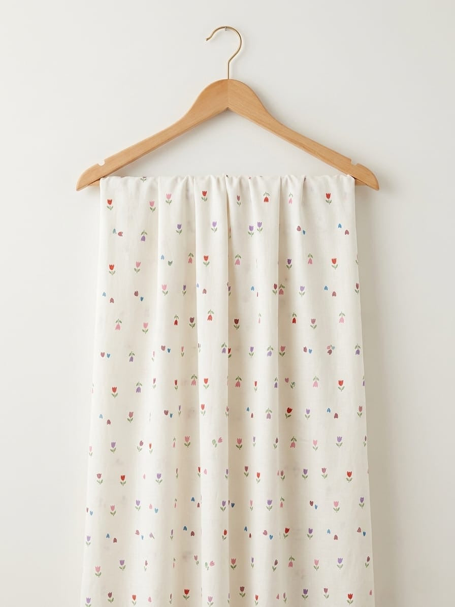 FBR130 Multi-coloured tulip design double muslin fabric