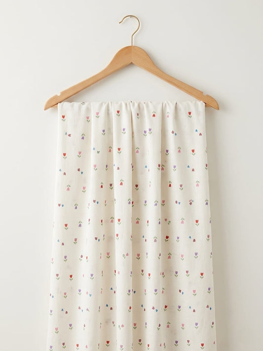 FBR130 Multi-coloured tulip design double muslin fabric