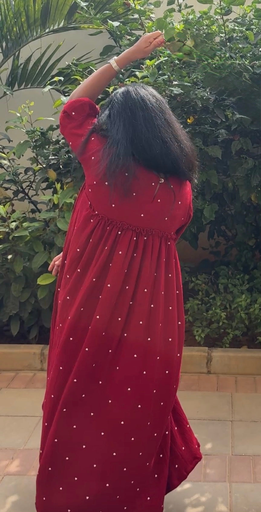 DS74 Double gauze muslin red heart dress 1