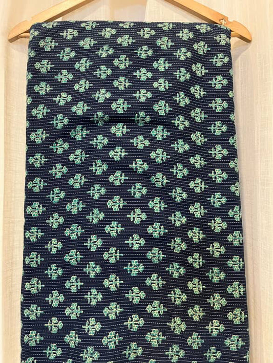 FBR046 Blue & Green Kanthawork- Cotton Fabric