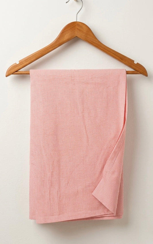 FBR90 Pinkish red striped handloom cotton fabric
