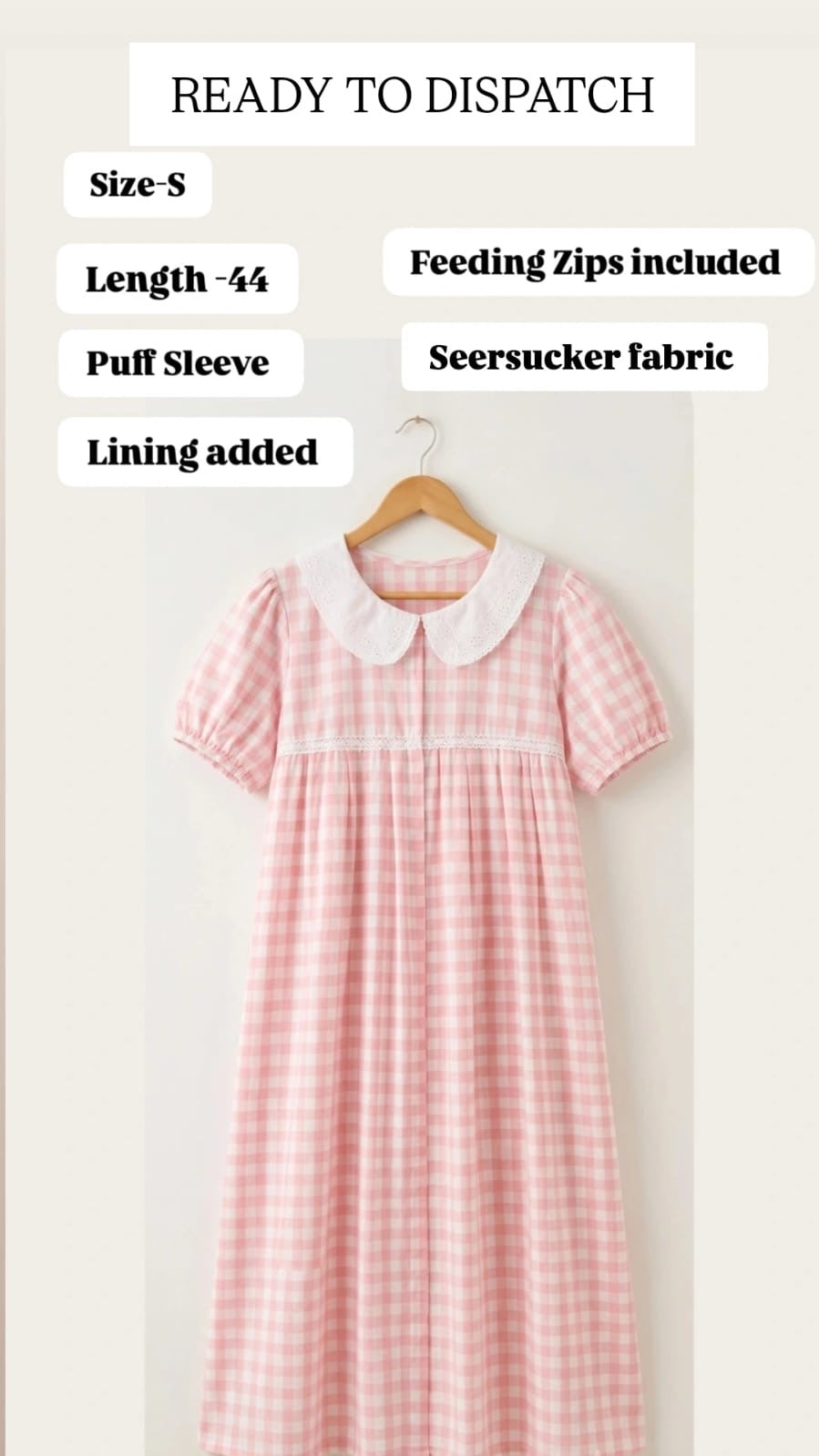 DS188 Pink seersucker peter pan collar dress