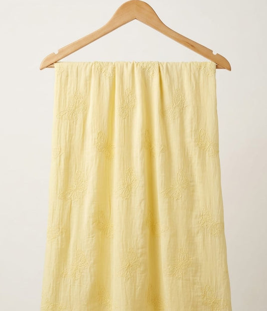 FBR127 Butterfly embroidery on yellow cotton fabric