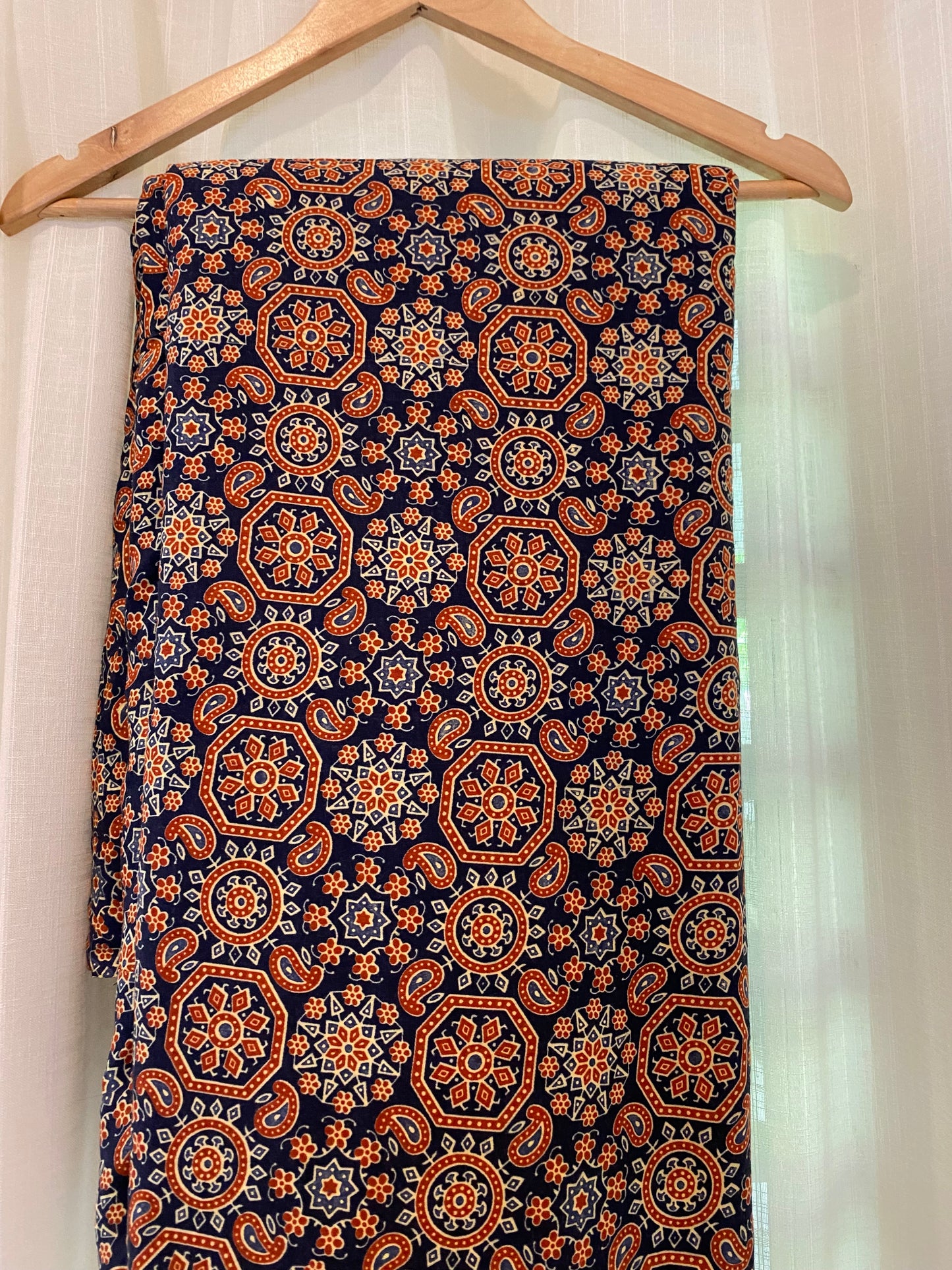 FBR029 Blue AjrakhPrint-Cotton blended Fabric