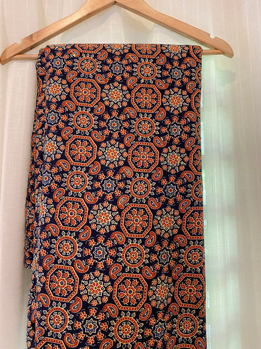 FBR029 Blue AjrakhPrint-Cotton blended Fabric