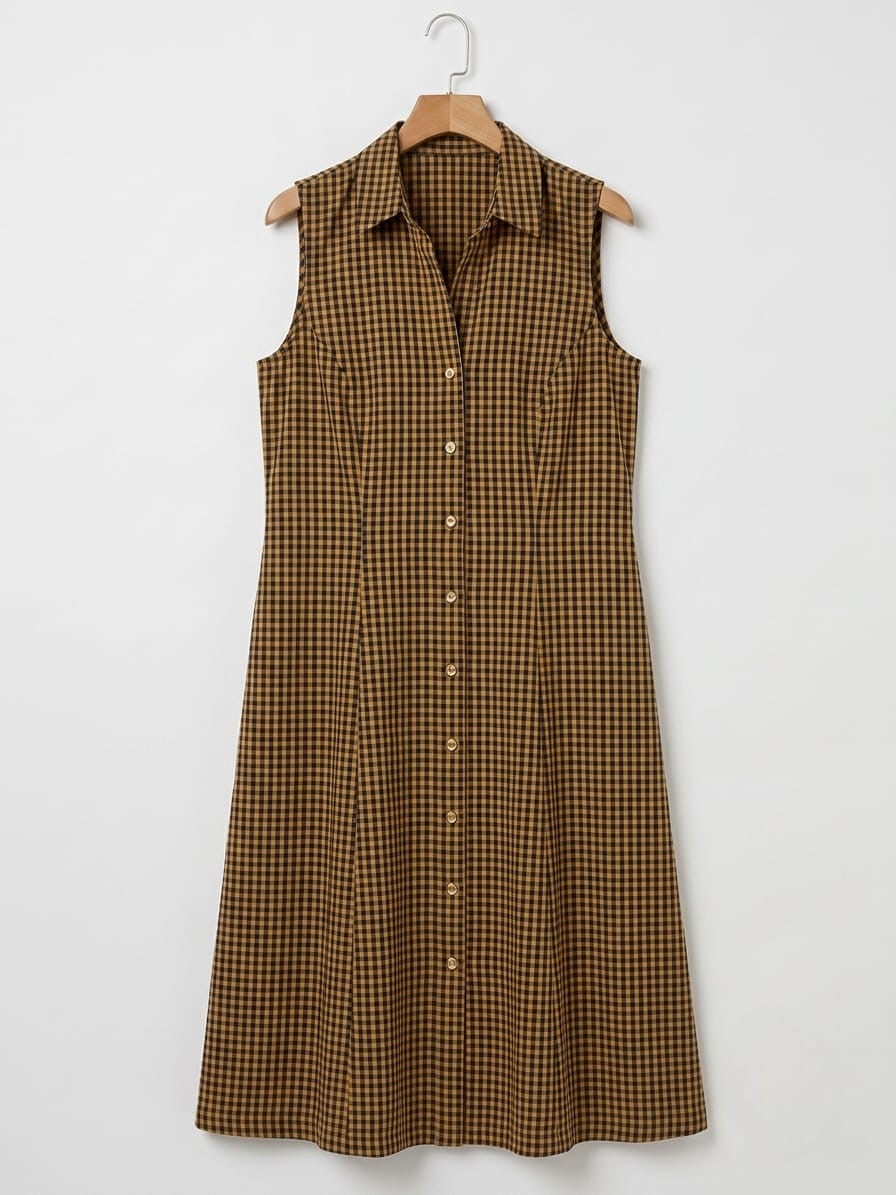 DS209 SHIRTCOLLAR brown&black check dress