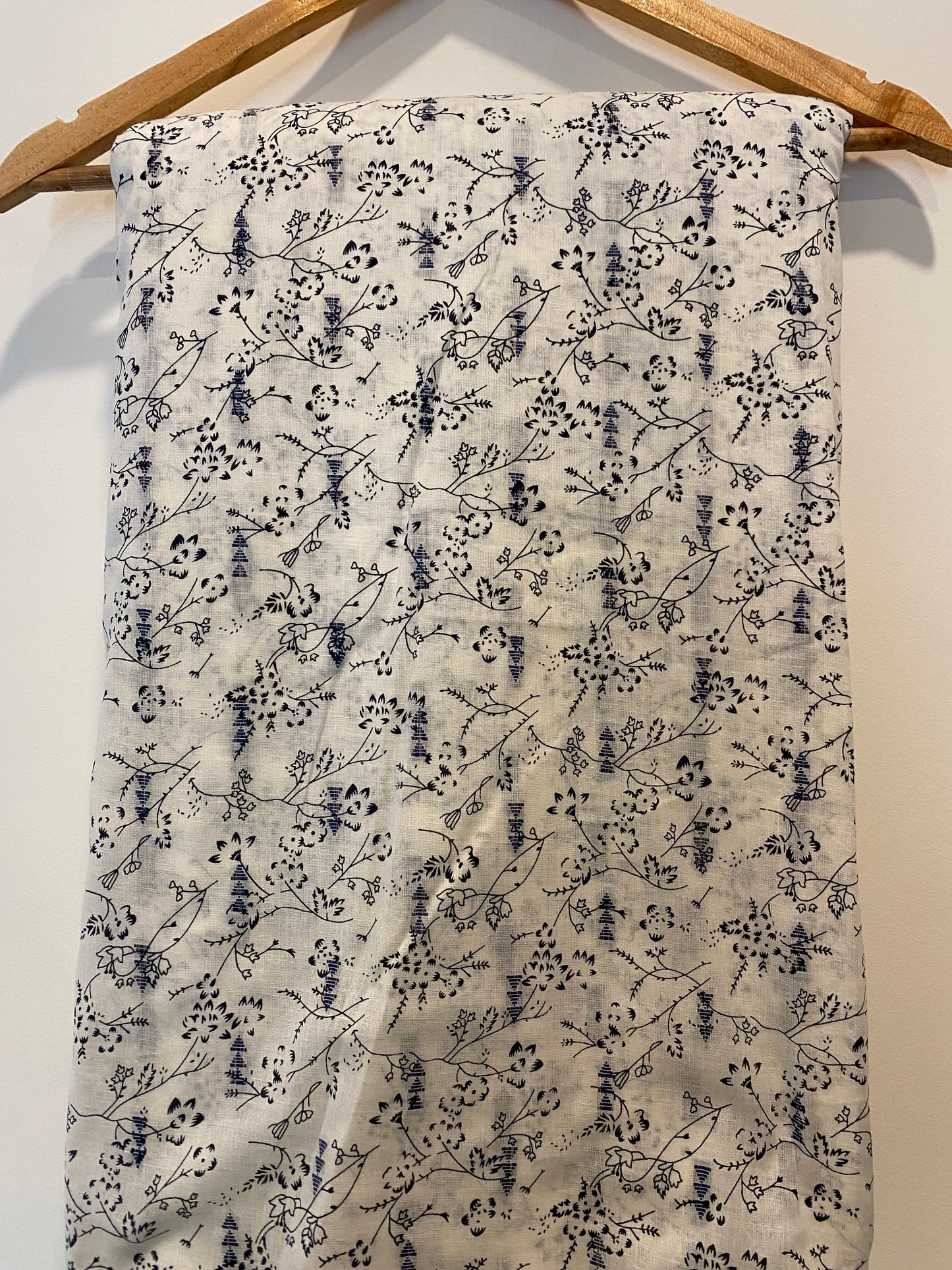 FBR068 Black print with embroidery on white cotton fabric